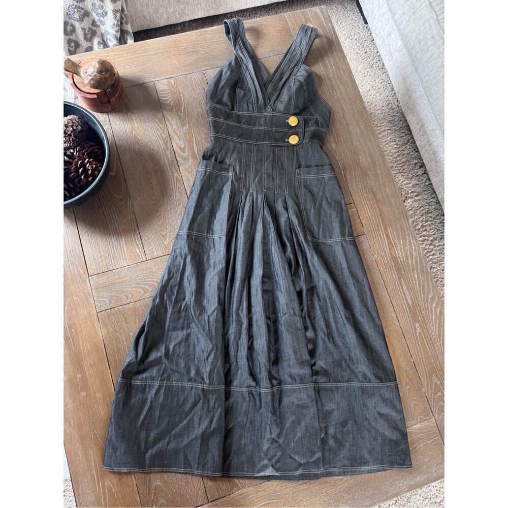 Anna Mason The Sun dress in lightweight black denim with signature pinkish topst